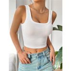 Liona Kare Yaka Düşük Sırtlı Beyaz Renk Fitilli Crop Top Bluz