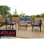 Lioon Art Valeni Model Balkon Cafe Bahçe Takımı Metal Koltuk Takımı Bahçe Mobilyası Çay Seti 2+1+1+Sehpa - Koyu Mavi