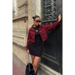 Lior Design Bordo Çift Cep Denim Crop Ceket BCDF-255419 - 36