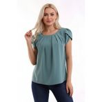 Lior Design Yuvarlak Pileli Yakalı Kol Detaylı Rahat Kesim Kısa Kol Şık Ve Cool Bluz