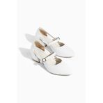 Liora Beyaz Hakiki Deri Kadın Kısa Topuklu Ayakkabı 34-43 Numara Bilekten Bağlamalı Rahat Şık