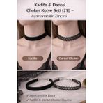Liora De Mar Kadife & Dantel Choker Kolye Seti – Ayarlanabilir Zincirli, Minimal ve Şık Tasarım - Siyah