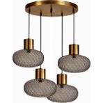 Liora Vintage Cam Sarkıt Avize Gold Eskitme Gövde Füme Desenli Cam Sarkıt Lamba - 4 - Eskitme - Füme