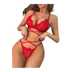 Liorina Kırmızı Dantel ve Çapraz Bağlamalı Fantazi İç Giyim Seti L/XL