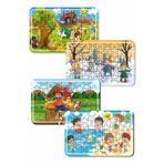 Lipyos Çiftlik Ev, Deniz Ve Tati, Kardan Adam, Çiftçi Ve At Arabası 54 Parça 4 Adet Ahşap Puzzle
