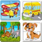Lipyos Uçak, Otobüs, Sevimli Hayvanlar ve Köpek 4 Parça 4'lü Yapboz Ilk Puzzle, Kolay Puzzle 4PUZZ1657