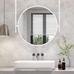 lirrebol Modern Beyaz Metal Çerçeve Duvar Aynası, Tavan Asma, Banyo Makyajı ve Tıraş için Özelleştirilebilir Bom - Komple Kit Dahil