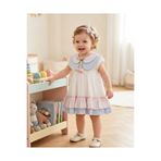 LisaLoom Kız Bebek Fırfırlı Lale Detaylı Elbise – Pastel Pembe Mavi Detaylı Pamuklu Şık Bebek Elbise Takım