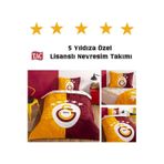 Lisanslı %100 Pamuk Çarşafı Lastikli Tek Kişilik Nevresim Takımı Galatasaray 5. Yıldız Sarı Kırmızı