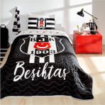 Lisanslı Beşiktaş Stripe Düz Pamuk-Polyester Yatak Örtüsü Seti, Çok Renkli, Tek Kişilik - 100 x 100 cm