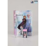 Lisanslı Elsa Frozen Çizgili Bloknot , Versatil Uçlu Kalem 0.7 mm ve Silgi Seti - Mavi - 1