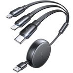 LISEN Çoklu şarj kablosu, 3'ü 1 arada şarj kablosu, geri çekilebilir araç şarj cihazı, C/L/mikro USB bağlantı noktaları, iPhone 16 15 14 Pro Max/Samsung Galaxy S25/PS/Kindle için, tüm cihazlar için
