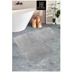 Lisi Home Gri Klozet Takımı 2'li (80X120-80X50) Peluş Post Yumuşak Yıkanabilir Banyo Halısı