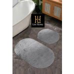 Lisi Home Gri Peluş Yumuşak Banyo Halısı (80x120)(80x50) Klozet Takımı 2'li Yıkanabilir