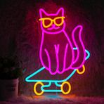 LISIGNVE Kaykay Kedi Neon Tabela Sevimli Gözlük Kedi LED Neon Işık Kısılabilir Hayvan Işıklı Tabela Yatak Odası Dekoru Evcil Hayvan Dükkanı Sanat Duvar Dekorasyonu Kız Erkek Çocuk Parti Dekorasyonu için Hediye