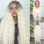 Lisinya Rus Kumralı Beyaz Platin Ombreli Fiber Sentetik Tül Peruk