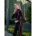Lismina Kadın Uzun Kollu Sporcu Ceket Siyah Neon Pembe Biyeli Özel Toparlayıcı Kumaş - Siyah - Neon