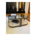 Lisso Home Valencia Orta Sehpa Temperli Füme Cam Modern Mobilya cappucino gri 90x90 Cm, H:35