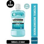 Listerine Cool Mint Alkolsüz Ağız Bakım Suyu 500 ml x 2 Plak ve Tartar Karşıtı Ferah Nefes