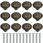 Litensh 12 Adet Vintage Bronz Dolap Kolu Çekme Kolu 24 mm Pirinç Antik Çekmece Düğmeleri Bronz Renkli Çiçek Desenli Yuvarlak Retro Komodin Mobilya Mutfak Kapı Dolap için