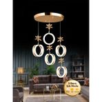 Litra Lighting Aurea Model 5’li Kristal Taşlı Gold 3 Renk Modu Ledli Salon Mutfak Oturma Odası Sarkıt LED Avize