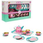 Little Chef Porselen Çay Takımı 15 Parça - Mavi-Pembe Çiçek Desenli