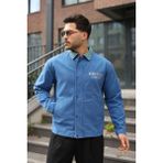 Little Cup Jeans Co Erkek Regular Fermuarlı, Çıtçıtlı ve Baskılı Indigo Canvas Ceket - XL - İndigo
