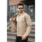 Little Cup Jeans Co Erkek Regular Fermuarlı, Çıtçıtlı ve Baskılı Vizon Canvas Ceket - XL