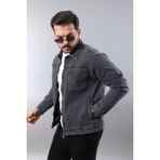 Little Cup Jeans Co Erkek Regular Fit Siyah Kar Yıkama Spor Model Fermuarlı Kot Ceket - XL