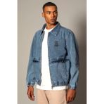 Little Cup Jeans Co Oversize Buz Mavi Yıkama Baskılı Erkek Fermuarlı Bomber Kot Ceket - Açık Mavi