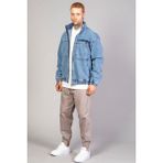 Little Cup Jeans Co Oversize Buz Mavi Yıkama Modelli Erkek Fermuarlı Bomber Kot Ceket