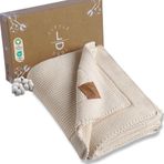 Little Dedi Alina%100 Organik Pamuklu Bebek Battaniyesi Kızlar/Erkek Çocuklar için 80x100 cm - Kundak ve Bebek Battaniyesi, Yumuşak Hafif Örgü Battaniye (Naturel)