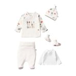 Little Gusto Organik Pamuk Hastane Çıkış Seti, 5 Parça, Patikli Pantolon, Zıbın, Şapka, Patik, İçlik (Bebek, Animal, 3-6 Ay)