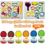 Little Play Dough Büyük Set 13 Parça Çiftlik Hayvanları + 11 Parça Deniz Canlıları Oyun Hamuru Kalıbı Seti + 6 Renk Doğal Oyun Hamuru (Kırmızı, Kahverengi, Sarı, Turuncu, Mavi, Yeşil) - Çok Renkli