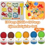 Little Play Dough Büyük Set 26 Parça Eğlenceli Figürler Seti + 13 Parça Çiftlik Hayvanları Oyun Hamuru Kalıbı+ 6 Renk Doğal Oyun Hamuru (Kırmızı, Kahverengi, Sarı, Turuncu, Mavi, Yeşil) - Çok Renkli