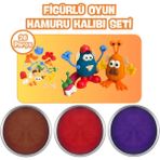 Little Play Dough - Yaratıcı Figürlü Doğal Oyun Hamuru Kalıbı Seti - 3X150GR Doğal Oyun Hamuru - Kahverengi,kırmızı,mor - Çok Renkli