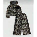 Little Star Kız Çocuk Çiçek Aksesuarlı Leopar Eşofman Takımı - 10 Yaş - Kahverengi