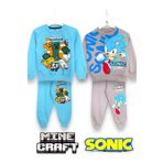 LİTTLE TORTOİSE Sonic Mevsimlik Sweatshirt Takım ve Minecraft Şardonlu Eşofman Takımı Regular Kalıp 2,Li Set