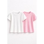 LITTLE&CO Kız Çocuk Kısa Kollu Taşlı Omuz Volanlı Kız Çocuk Bluz Seti 4-12 Yaş (Siyah-Beyaz-Pembe) 2-3 lü set