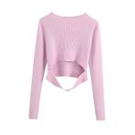 liushop Kadın Kazakları Kadın Oyuk Kısa Örme Kazak Sıfır Yaka Uzun Kollu Kazak Üst Kadın Hırka (Renk: Pembe, Beden: L)