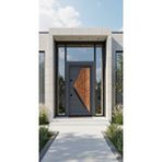 LİV Concept Modern Geometrik Desenli Çelik Villa Kapısı - Antrasit ve Meşe
