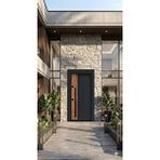 LİV Concept Modern Lüks Kompozit Villa Çelik Kapı - Antrasit Ve Ahşap Tasarım - 110x210 Cm (pervazdan Pervaza) Siyah