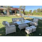 LİV Concept Premium Rattan Bahçe Mobilyası Seti – 6 Parça Konfor Serisi (3’lü Koltuk + 2 Tekli Koltuk + 2 Puf 90x160 Masa