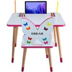 Liva Ahşap Çocuk Masa Sandalye Takımı Tekli Pembe (Kelebekli)- Tablet, Telefon ve Kalemlik Yeri Yaz Sil Özellikli Yüzey