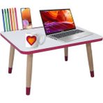 Liva Ahşap Laptop Tablet Bilgisyar ve Kahvaltı Sehpası Çalışma Masası - 59x43cm - Pembe