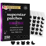 LivaClean 250CT Black Star Pimple Patches Midnight Magic w/Salisilik Asit ve Çay Ağacı Yağı - Yüz için Pimple Patches Hydrocolloid Akne Yama, Sevimli Yüz Çıkartmaları, Zit Patch