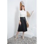 Livanomi Kemerli Siyah Pliseli Deri Etek - XL