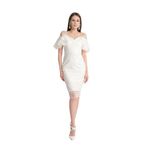 livanomi Straplez Beyaz Kolları Fırfırlı Dantelli Abiye Elbise