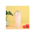 Livava Aşk Işıklı ve Pipetli Bardak, 450 ml, Buzlu ve Kapaklı, Pembe, 20x8
