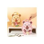 Livava Capybara Figürlü Metal Kumbara - Çantalı Ve Anahtarlı Çocuk Tasarruf Kutusu Pembe